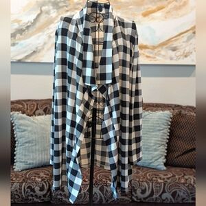 Black and White Checkered Open Front Cardigan